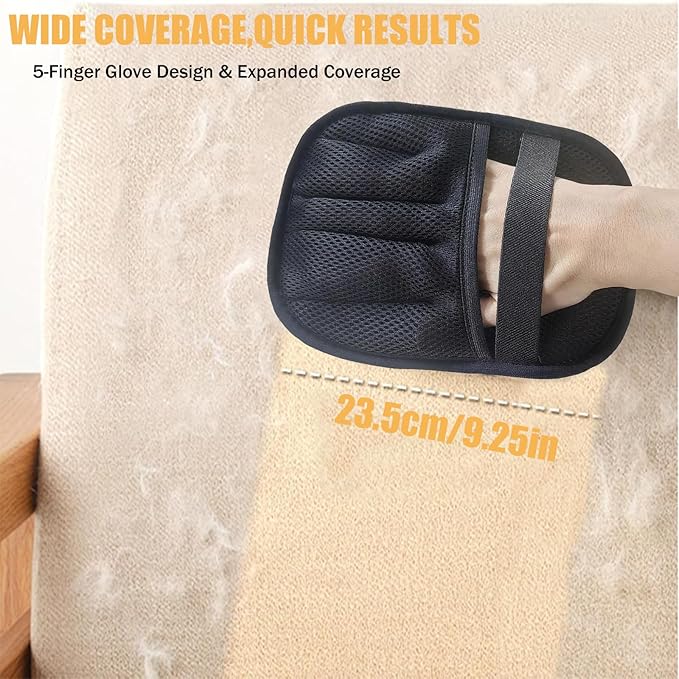 Magic palm Pet Hair Remover Gloves for Furniture & Car - Electrostatic Deshedding Mitt for Cats/Dogs, Reusable Washable on Sofa, Clothes, Carpet (2pcs-Black)
