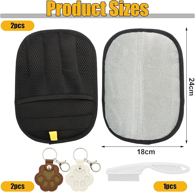 2PCS Pet Hair Removal Gloves for Cats & Dogs,Electrostatic Reusable Pet Hair Removal Brush,Double Sided Static Romover(２PCS Gloves, 1PCS White Comb,2PCS Pet Hair Keychain)for Clothing,Carpet.