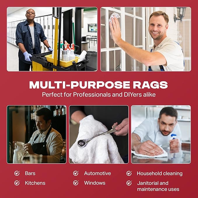 Angel-in-Armor White Striped Terry Rags (16" x 19") – 4lb Bulk Box of Cotton Cleaning Towels – Reusable Terry, Bar, Kitchen, Cleaning, Shop Rags – Low-Lint & Washable