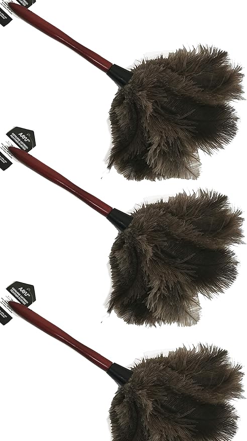 3-Pack Ostrich Feather Dusters, 14.5-inch with Wooden Handle for Gentle Cleaning (36 cm)