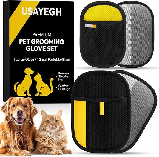 USAYEGH Pet Hair Remover Gloves for Dogs & Cats – 2-Piece Fur Removal Set