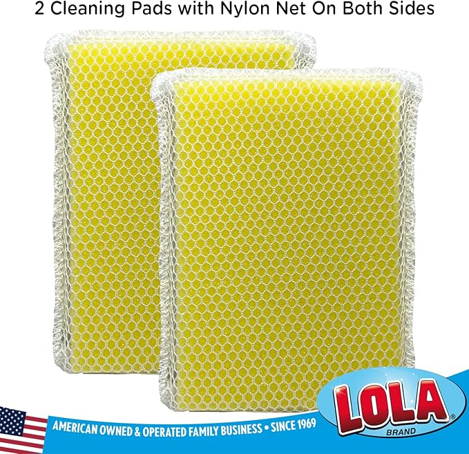 LOLA Microfiber & Nylon Net Sponges, 4 Pack, 2 Dual Sided Non Scratch Sponge Pads & 2 w/Microfiber Cloth One Side and Nylon Net Other Side