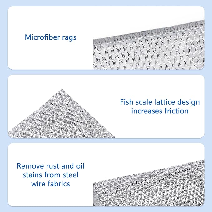 Non Scratch Wire Dishcloth Dishwashing Rag Set 20PCS - Home Essentials Microfiber Cleaning Cloth Absorbent Cleaning Rags, Reusable Soft Kitchen Towels,Multipurpose Metal Dish Cloth