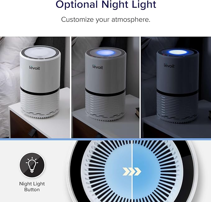 LEVOIT Air Purifiers for Home, AHAM VERIFIDE, High-Efficiency Filter for Smoke, Dust, Pollen, and Odors in Bedroom, Office, or Nursery, Optional Night Light, Quiet Operation, LV-H132, White