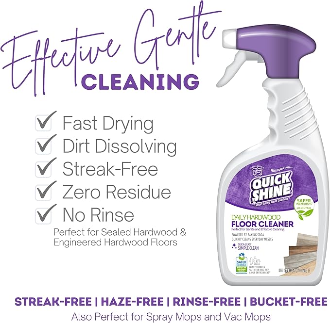 Quick Shine Hardwood Floor Cleaner Daily Care 24oz, 6Pk | Naturally Cleans Dirt & Scuff Marks | Dirt Dissolving, Streak Free, No Rinse & Ready to Use | Spray, Wipe, Done! | Safer Choice Cleaner