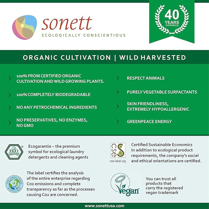 Sonett Organic Universal All Purpose Cleaner Cleans all wipeable surfaces effectively and gently: Floors, tiles, windows, bathroom and kitchen furniture, sanitary appliances (17 fl.oz/ 0.5L)