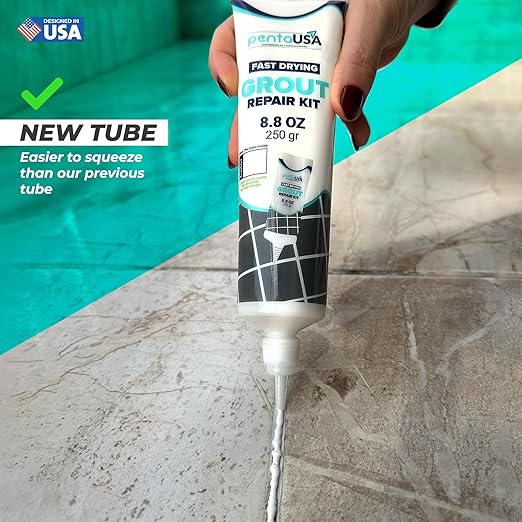 PentaUSA Grout Repair Kit with Removal Tool, Premix Grout Bundle Set, Sponge and Cleaner (8.8 Oz - 250gr) (White)