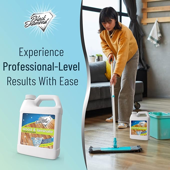 Black Diamond Laminate and Hardwood Floor Cleaner Spray, Versatile Solution Safe for Vinyl Floor Cleaner, Wood Flooring Cleaner, Polish, and Engineered Hardwood Floor Polish. 1-Gallon.