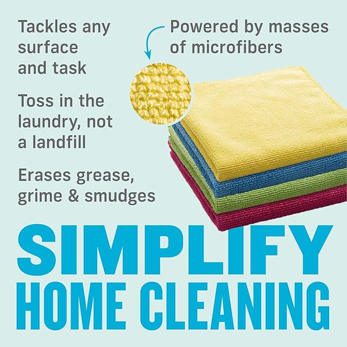 E-Cloth Microfiber Cloth 12-Pack, World's Leading Premium Microfiber Cleaning Cloth, Twice as Durable as Competition, 1 Year Guarantee, Ideal for Kitchen, Countertops, Sinks, and Bathrooms, Assorted