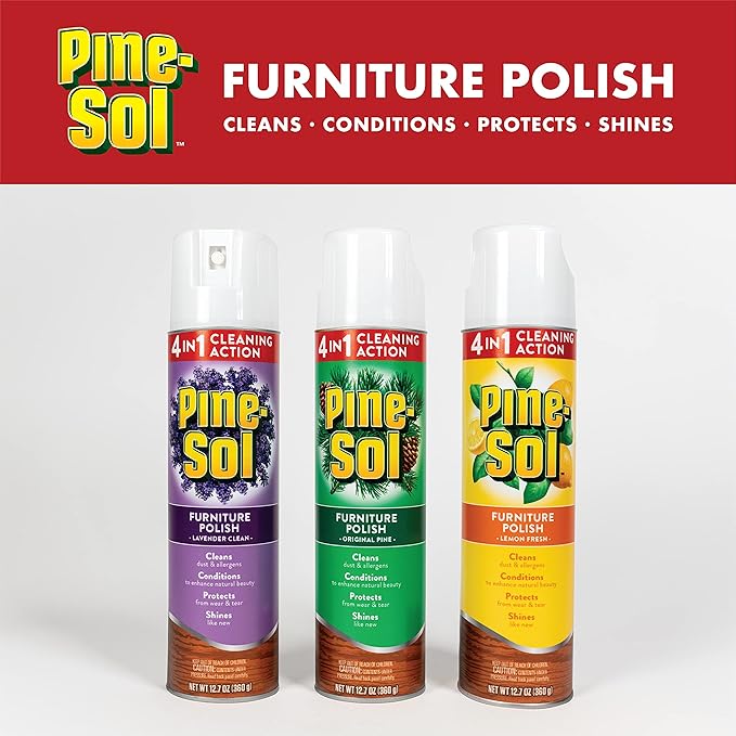 Pine-Sol Furniture, Polish 4in1 Cleaning Action Wood Polish Spray Wood Polish Spray for Your Cleans Conditions Protects and Shines Ounces Original Pine Scent, Yellow, Lemon, 12.7 Fl Oz