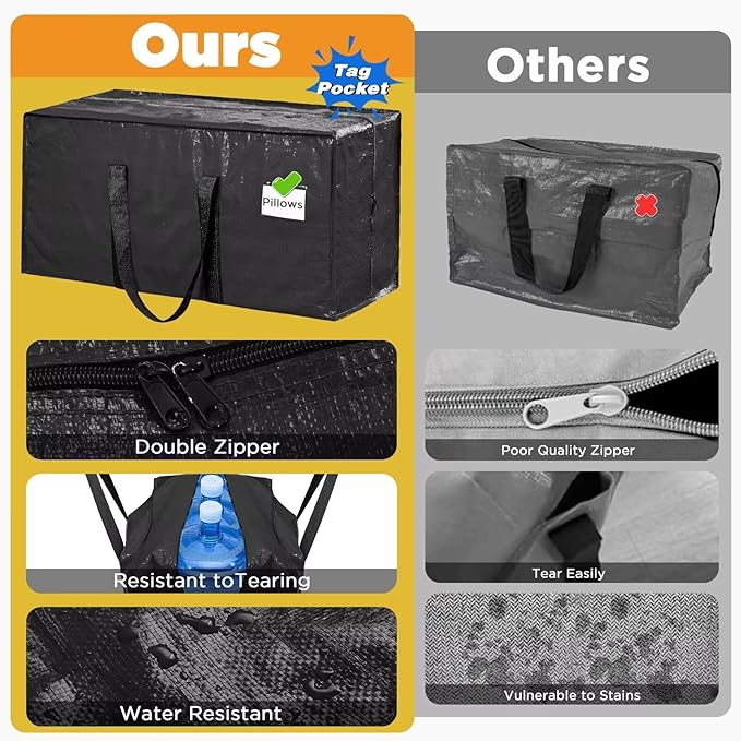 Extra Large Moving Bags Heavy Duty Storage Bags with Zipper Handles, BETU 8 Pack Clothes Storage Totes Bins Packing Moving Boxes, Moving Supplies for College Dorm Essentials, Space Saving, Black