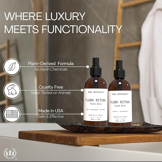 Muse Apothecary Flush Ritual - Aromatic & Refreshing Toilet Spray, Use Before You Go, 4 oz, Infused with Natural Essential Oils - Aloe + Eucalyptus + Lavender, 2 Pack