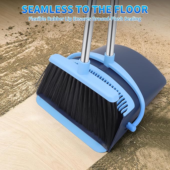 OLLSDIRE Broom and Dustpan Set for Home 2025 Indoor Outdoor Broom with Dustpan Combo Set Upright Dust Pans with Long Handle Angle Broom for Kids Garden Pet Hair Lobby Wood Floor Kitchen