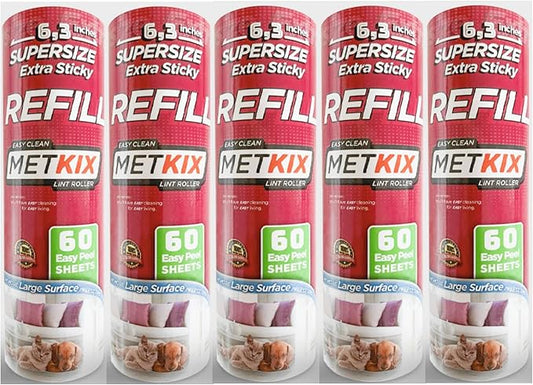 Metkix Refill for Metkix Supersize 6.3 inches Lint Roller 5 Packs Total 300 Sheets