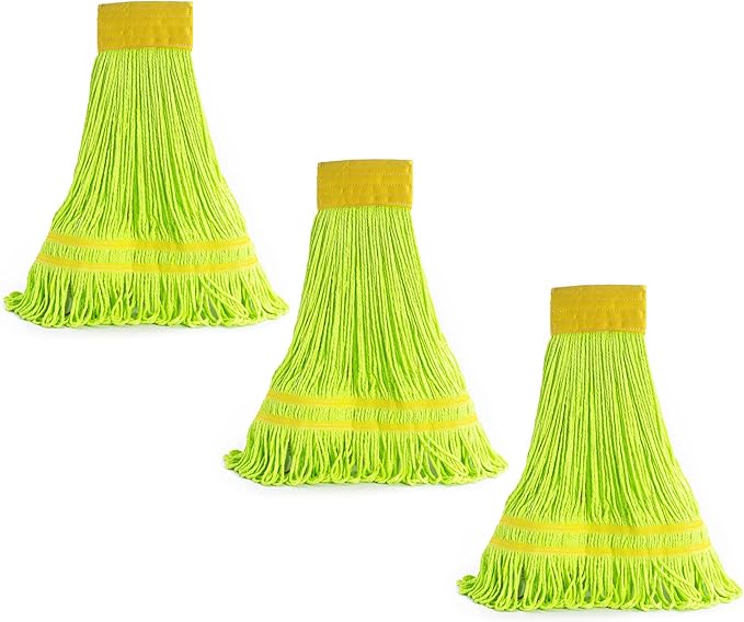 Matthew Cleaning Microfiber String Mop Heavy Duty Commercial Wet Mop Head Replacement,Excellent Absorbency,Premium Launderability,Reusable for Home,Commercial and Industrial Use(Green,3Pack)