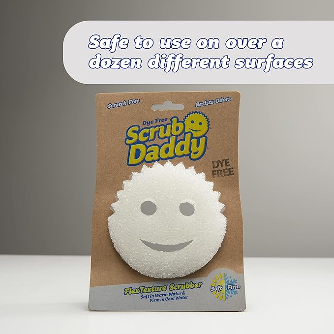 Scrub Daddy- Scrub Daddy Dye Free- FlexTexture Sponge, Soft in Warm Water, Firm in Cold, Deep Cleaning, Dishwasher Safe, Multiuse, Scratch Free, Odor Resistant, Functional, 1pk (Pack of 1)