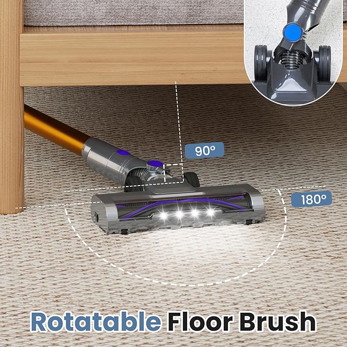 DUMOS Cordless Vacuum Cleaner, Lightweight Stick Vacuum Cleaners for Home, Powerful Suction & LED Lights Rechargeable Battery for Carpets, Pet Hair, Hardwood Floors