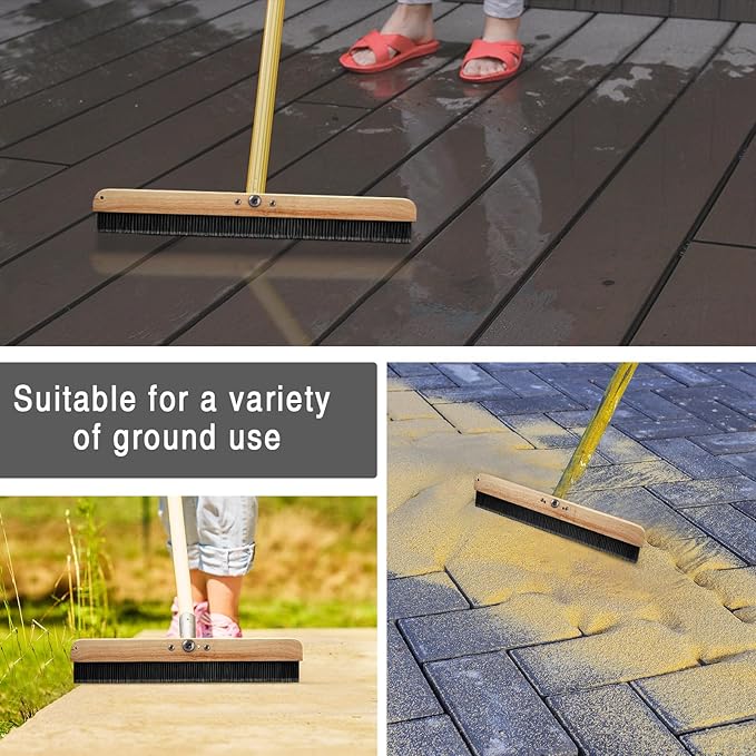 Yiyiring 1 Pack 24 Inch Concrete Broom Finishing Tools Wood Backed, Polypropylene Bristles Brush Push Brooms Without Handle for Concrete Finishes Hard Floors