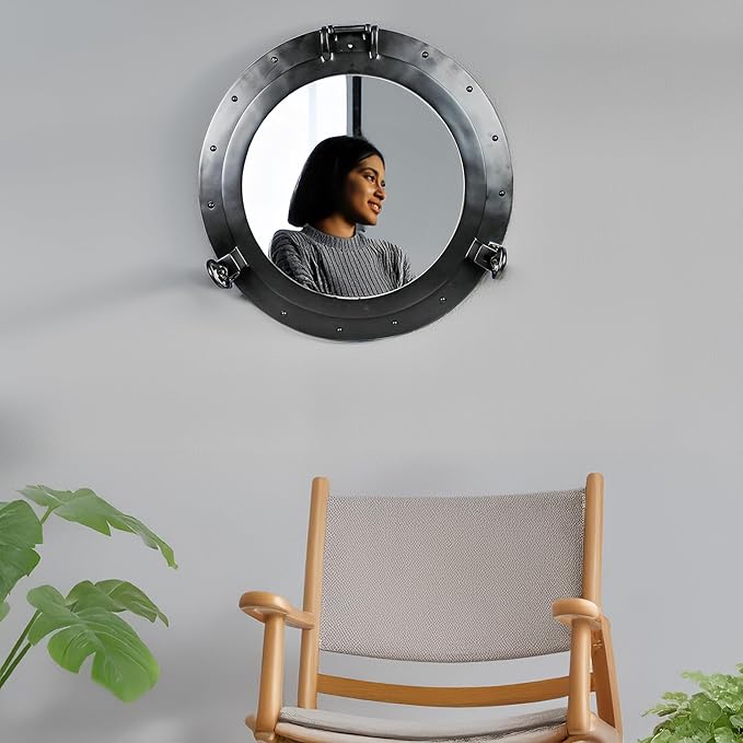 Nagina International Premium Vintage Antique Rustic Polished Aluminium Black Porthole (20 Inches)