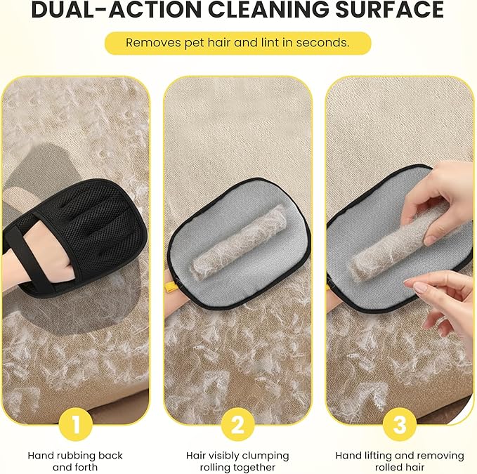 2-Pack Pet Hair Removal Glove – Upgraded Electrostatic Cleaning Tool for Couch, Carpet & Laundry – Reusable Five Finger Magic Brush for Cats & Dogs, Eco-Friendly Hair Remover for Home & Car