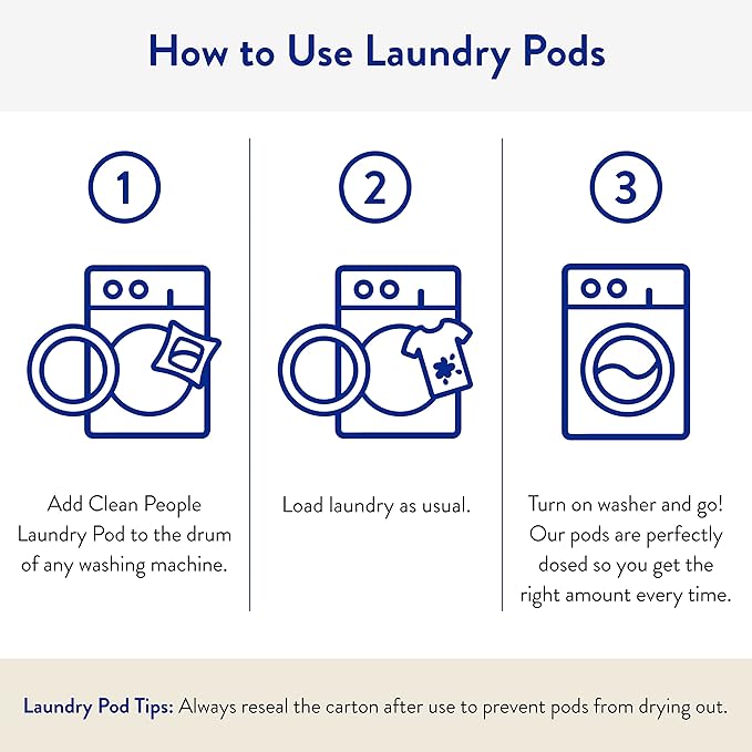 The Clean People Laundry Detergent Pods - Recyclable Packaging, Hypoallergenic, Stain Fighting - Ultra Concentrated, Laundry Soap - Baby (Unscented), 32 Pack