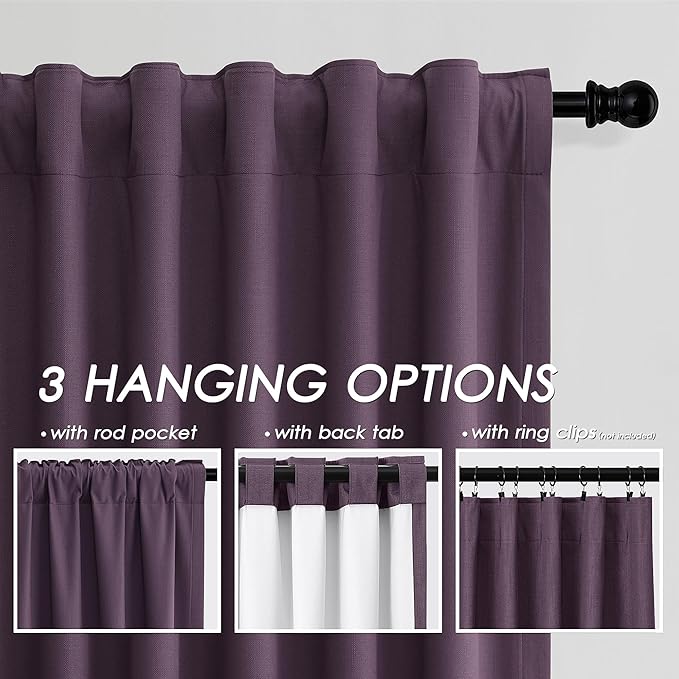Nanspring Plum Linen Blackout Curtains 84 Inches Long Back Tab Rod Pocket Sound Absorbing Light Blocking 2 Panels Set for Dining Room Neutral Rustic Modern Farmhouse Curtains Drapes 52x84