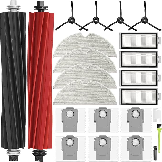 DrRobor Q5 Max+ Replacement Accessories Kit 23PCS Compatible with Roborock Q8 Max+/Q5 Pro+/Q5 Max+/Q5 DuoRoller+ Includes Dual Main Brush, HEPA Filters, Mop Pads, Side Brushes, Cleaning Tools