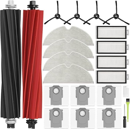 DrRobor Q5 Max+ Replacement Accessories Kit 23PCS Compatible with Roborock Q8 Max+/Q5 Pro+/Q5 Max+/Q5 DuoRoller+ Includes Dual Main Brush, HEPA Filters, Mop Pads, Side Brushes, Cleaning Tools