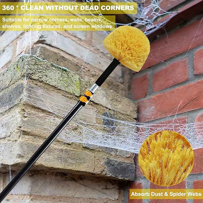 Yellow Twist-On Cobweb Duster Head Brush - Efficient Indoor & Outdoor Spider Web Cleaning Solution - Fits Standard Acme Threaded Poles - Duster Brush Head Only - 1 Pack