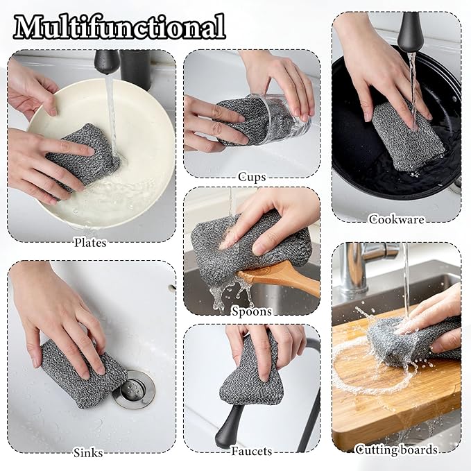 Heavy Duty Kitchen Sponge - Lasts 20x Longer, Non Scratch & Heat Resistant Forever Sponge for Non-Stick Cookware, Cut Resistant Versatile Cleaning Supplies for Home Bathroom (2 Pack, Grey)