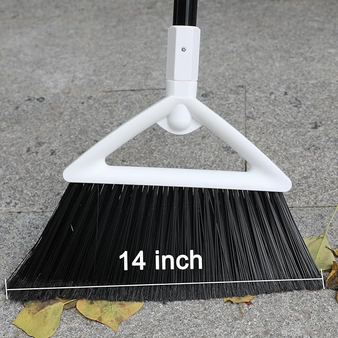 Szjyhqy 2 Pack Outdoor Indoor Broom, Brooms for Sweeeping Indoor, Heavy-Duty Kitchen Broom with Long Pole, Angle Broom White for Garages Restaurant Courtyard Office Slidewalk Lobby Sweep Dust