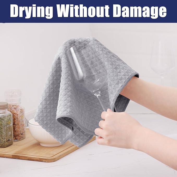 Homaxy Microfiber Waffle Weave Kitchen Towels, 16 x 28 Inch Ultra Absorbent and Solid Color Dish Towels, 4 Pack, Grey