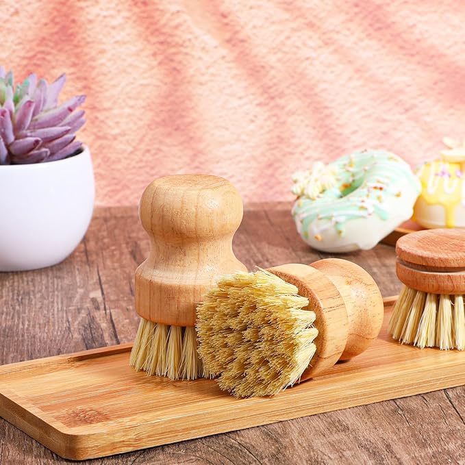 COMNICO Bamboo Dish Brush Set, 9 Pack Kitchen Natural Wooden Cleaning Scrubbers Set Washing Dish Brush Scrubber with Natural Sisal Bristles for Household Cleaning Vegetables