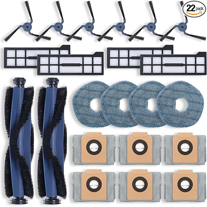 Replacement Parts Kit compatible with eufy X10 Pro Omni Robot Vacuum Accessories, 2 Roller Brushes, 4 Filters, 6 Side Brushes, 4 Mop Pads, 6 Dust Bags (22 Pack)