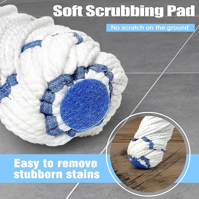 NEWE Self Wringing Twist Mop for Floor Cleaning, Upgraded 18-inch Wide Microfiber Mops, 55 Inches Long Handle Wet Dry Kitchen Easy Squeeze String Mop for Wood, Hardwood, Tile, Marble (Blue)