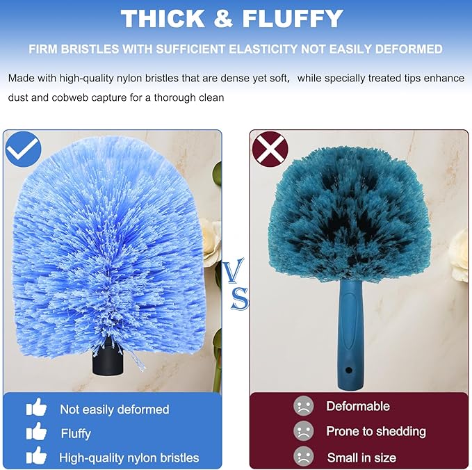 Big Cobweb Duster Head Twist-On Spider Web Fuster for Outdoor & Indoor Web Cleaning // Fits Standard 3/4 Inch Threaded Poles // Cobweb Duster Brush Head Only - Bule -1 Pack