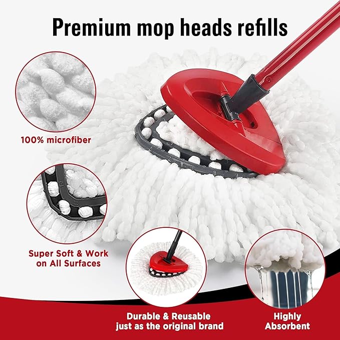 Mop Head Replacement for O-Cedar - Spin Mop Replacement Head - Microfiber Easywring Mop Heads with 1-Tank System, Machine Washable Mop Refill，Durable and Reusable, Easy to Install and Replace[6Pack]