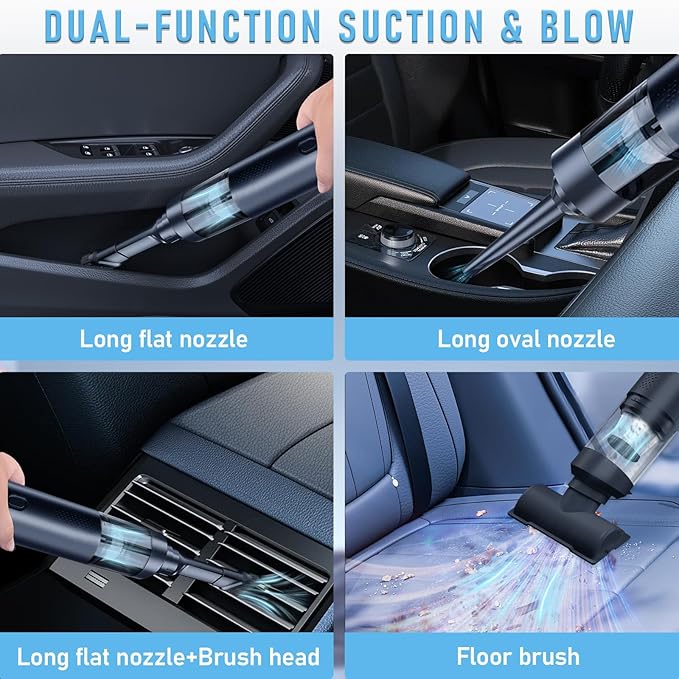 Enkarsen Cordless Car Vacuum,4-in-1 Portable Mini Handheld Vac,2 Suction Modes,16kpa Suction Power Blowing & Inflating 2 Modes,Vacuum for Car,Home,Pet Hair,Office, Desk,Keyboards (Black)
