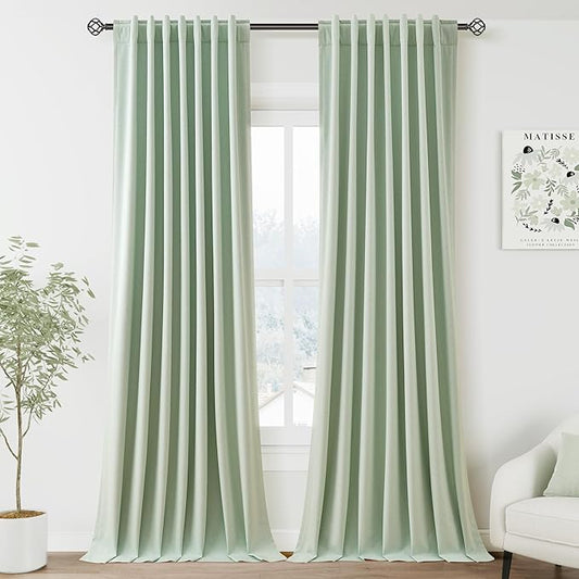 Black Out Aqua Green Window Curtains 108 Inches Long Loop Pocket Rod Pocket Cooling Noise Reducing Thermal Insulated 100% Blackout 2 Panels Set for Bedroom Neutral Rustic Curtains Drapes 52x108