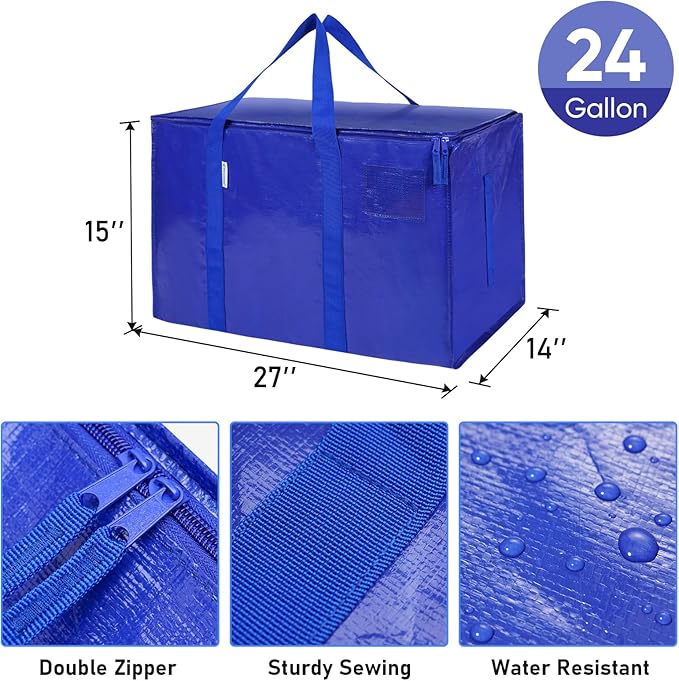 TICONN 4 Pack Extra Large Moving Bags with Zippers & Carrying Handles, Heavy-Duty Storage Tote Moving Boxes for Space Saving