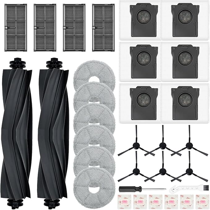 32 Count Replacement Parts for Dreame L10s Ultra Gen 2/L10s Pro Ultra Heat/X30 Ultra & Mova E30 Ultra, 2 Main Brushes, 4 Filters, 6 Mop Pads & Dust Bags & Scented Tablets & Side Brushes
