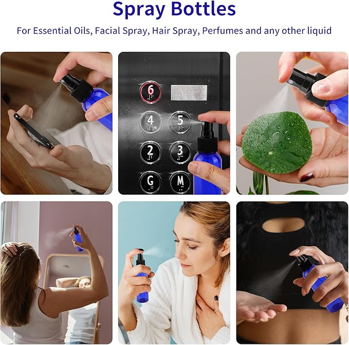 36 Pack Blue Small Spray Bottles 4 oz/120 ml Plastic Spray Bottles, Fine Mist Empty Small Travel Spray Bottle, Refillable Mini Sprayer Empty Bottle Bulk with 10 Funnels and 10 Labels