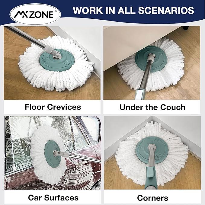 4 Premium Replacement Mop Heads Refills, Compatible for Hurricane Spin Magic Mop Head, fits 6.3‘’ Standard Replacement Round Spin Mop Heads Microfiber, Inner Hole 2.5'' Only - Machine Washable, White