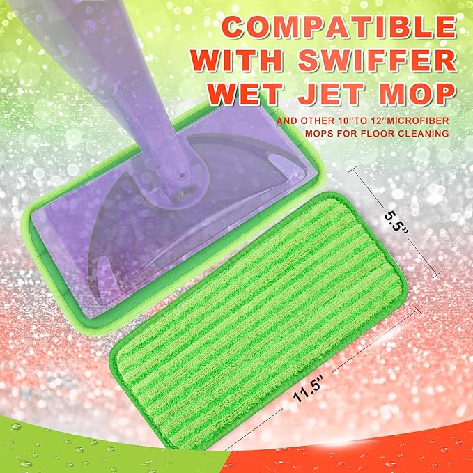 Reusable Mop Pad Wet Jet Refills Compatible with Swiffer WetJet Mop, 4 Pack Wet Jet Pads, Microfiber Mop Pad Refills for Floor Mopping and Cleaning, Wet & Dry Use for Swiffer Wet Jet Pads
