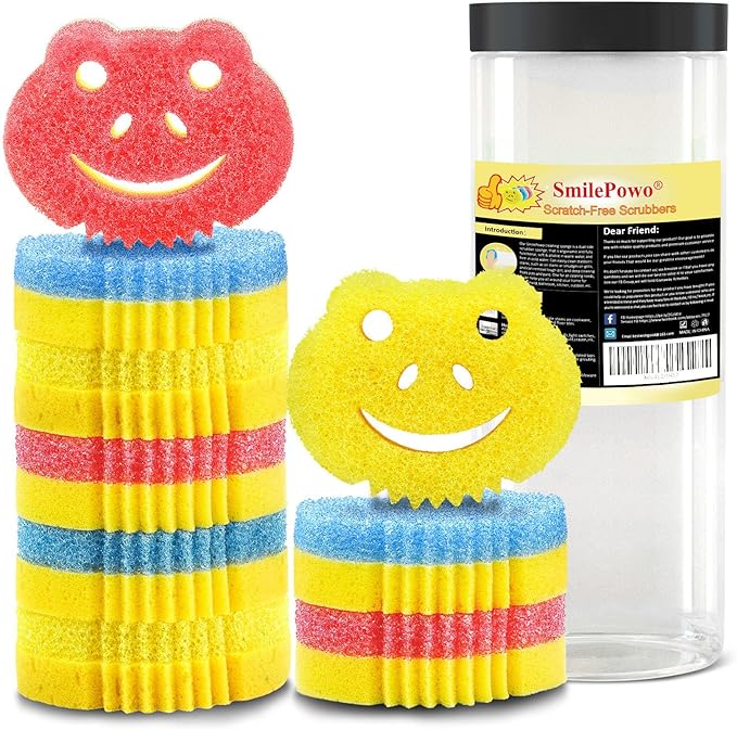 SmilePowo 9 Pack Scrub Sponge, Dual-Sided Temperature Controlled Kitchen Sponge for Dishes,Cute Frog Scrub Sponges Household Cleaning Pads Bathroom Wall Cleaner Multi-Functional Cleaning Sponges
