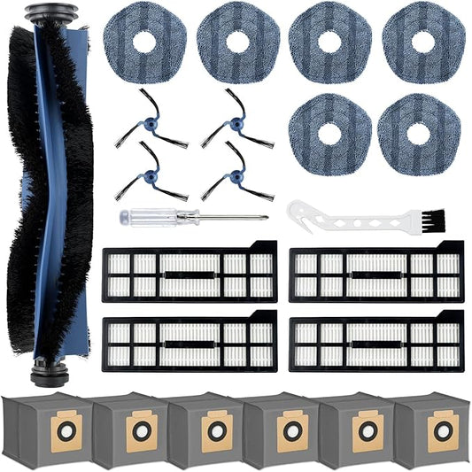23 Pack X10 Pro Omni Replacement Parts for Eufy X10 Pro Omni Robot Vacuum Cleaner Accessories, 1 Main Brush, 4 Hepa Filters, 4 Side Brushes, 6 Mop Pads, 6 Dust Bags, 1 Screwdriver 1 Cleaning Brush