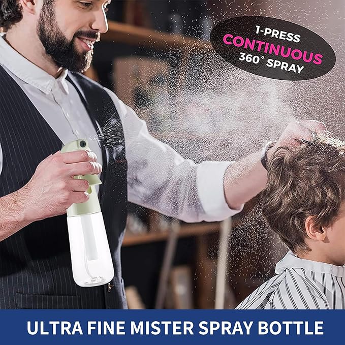 TANSHINE Continuous Spray Bottle for Hair,Ultra Fine Mist Water Hair Spray Bottles,Mister Spray Bottle,Refillable Plastic Sprayer for Hairstyling,Cleaning,Alcohol, Plants,Salons,6.8oz/200ml,Green