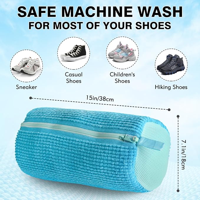Shoe Washing Machine Bag Upgrade Version Laundry Shoe Bag for Washer and Dryer 100% Safe and Easy Shoe Cleaning 1 Pair (Blue, One Size)