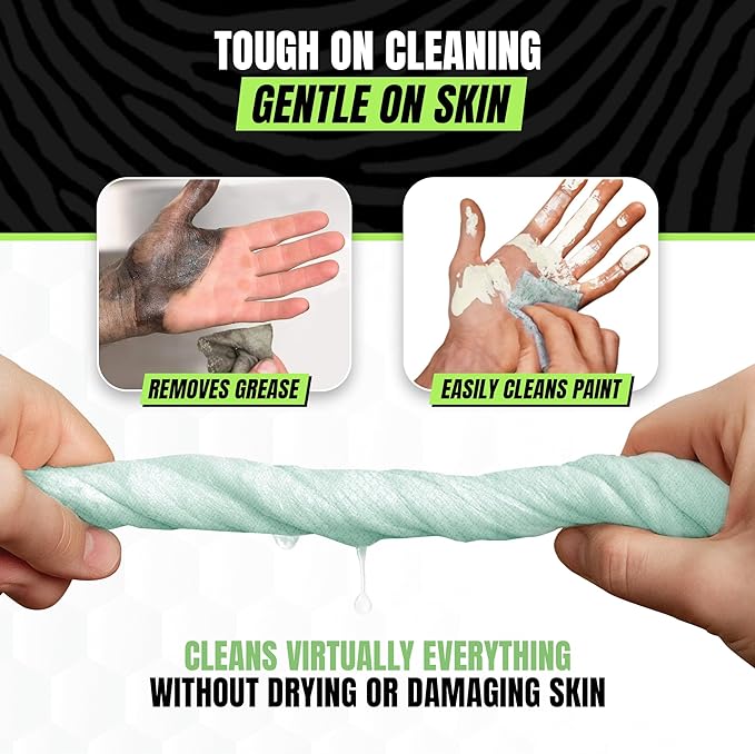 Grip Clean Heavy Duty Hand & Tool Cleaning Wipes – Waterless Hand Cleaner for Mechanics, Garage & Shop Use – Dual-Sided Grease, Oil & Paint Remover Wipes with Citrus Scent - 72ct