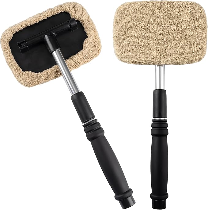 POLYTE Pivoting Windshield Glass Cleaning Tool Extendable Aluminum Handle w/9 Premium Microfiber Covers